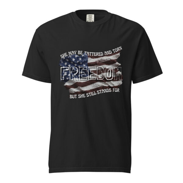 Unisex She May Be Tattered Flag- White Letters