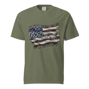 Unisex She May Be Tattered Flag T-shirt- Black Letters